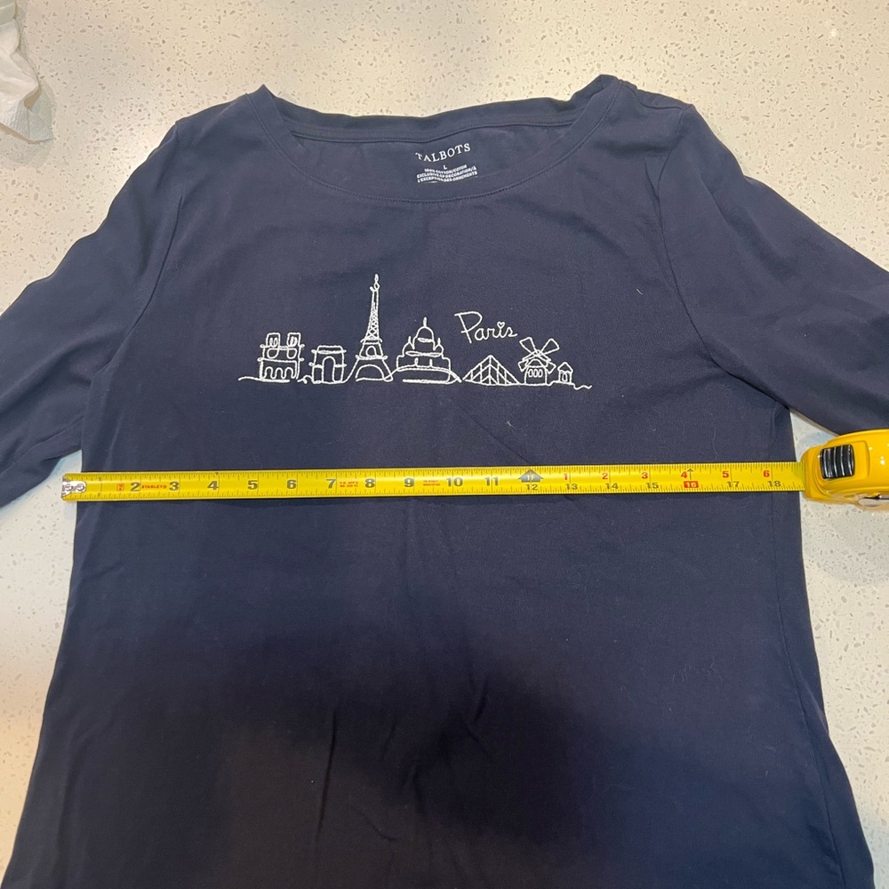 Talbots Navy Blue Paris Skyline Embroidered Tee - Picture 5 of 7